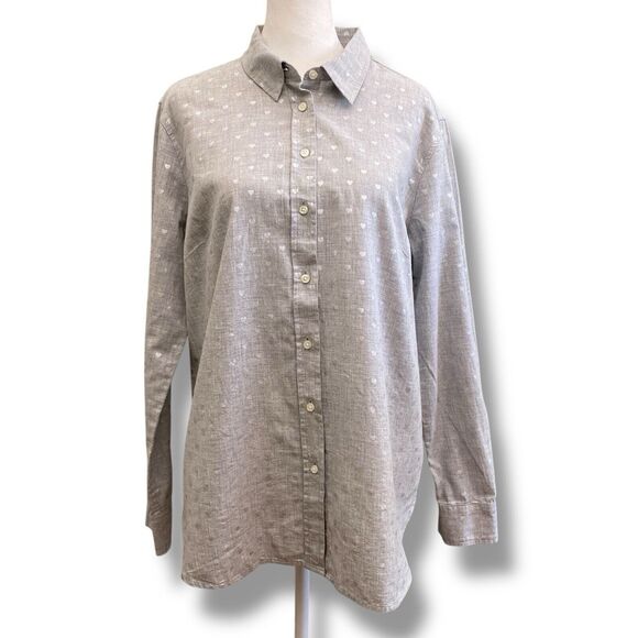 Talbots Button Up Shirt Hearts Womens Large Gray Love Preppy Classic Twee - Picture 4 of 10
